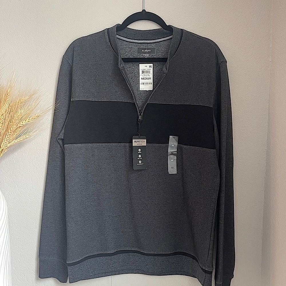 Alfani Men's Charcoal Quarter Zip Sweater - Size M